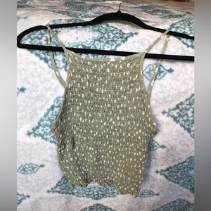 Forever21 smocked sage green white spot cropped faux-halter tank top